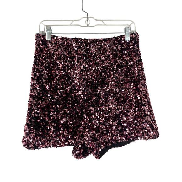 ZARA Sequin Dart Shorts Blogger Favorite Pink Size Medium NWT Party New Year's - Picture 2 of 5